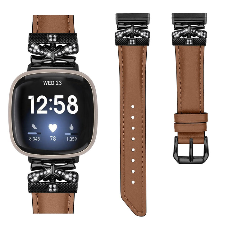Flot Kunstlæder Og Rhinsten Universal Rem passer til Fitbit Smartwatch - Brun#serie_6