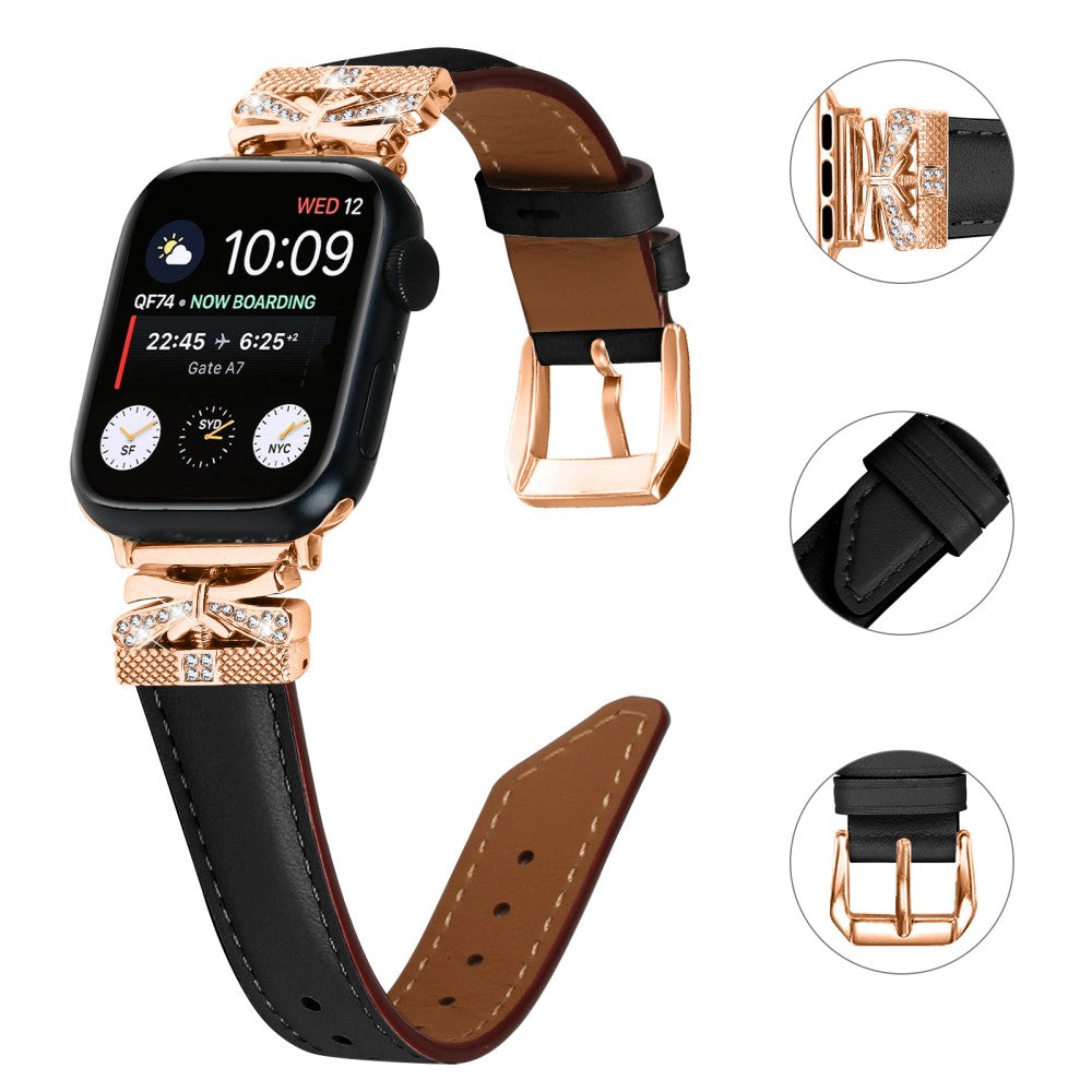 Solid Kunstlæder Og Rhinsten Universal Rem passer til Apple Smartwatch - Sort#serie_1