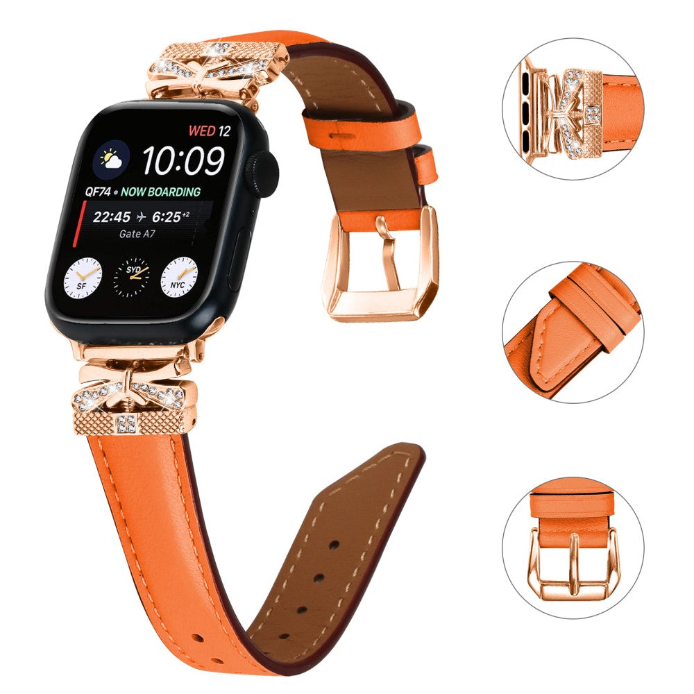 Solid Kunstlæder Og Rhinsten Universal Rem passer til Apple Smartwatch - Orange#serie_2