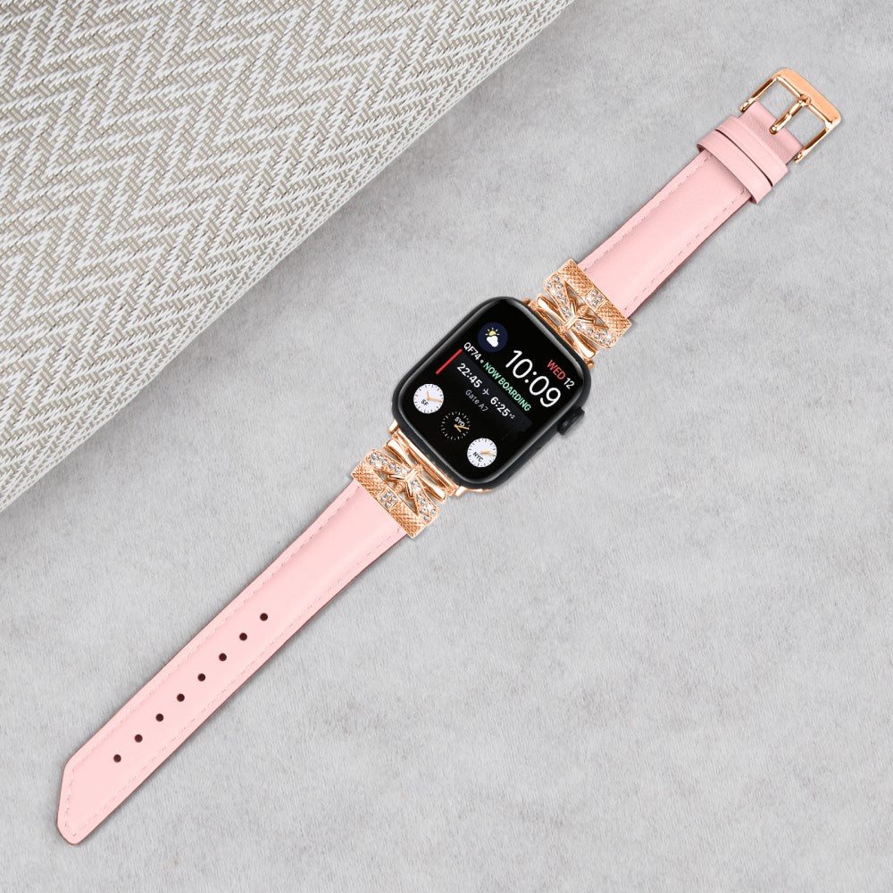 Solid Kunstlæder Og Rhinsten Universal Rem passer til Apple Smartwatch - Pink#serie_3
