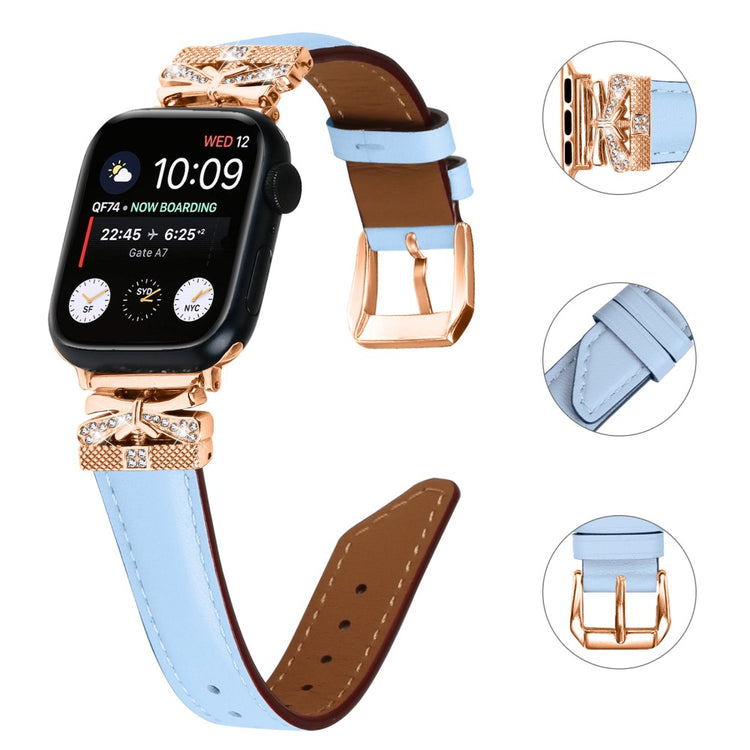 Solid Kunstlæder Og Rhinsten Universal Rem passer til Apple Smartwatch - Blå#serie_4