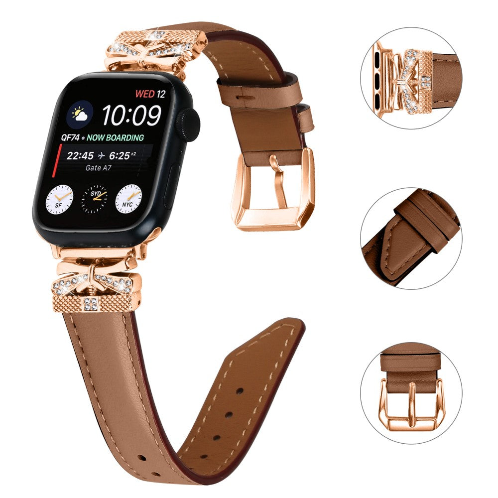 Solid Kunstlæder Og Rhinsten Universal Rem passer til Apple Smartwatch - Brun#serie_6