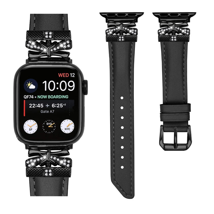 Kønt Kunstlæder Og Rhinsten Universal Rem passer til Apple Smartwatch - Sort#serie_1