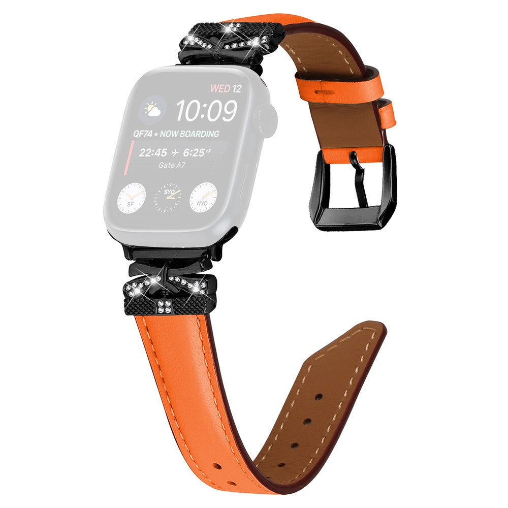 Kønt Kunstlæder Og Rhinsten Universal Rem passer til Apple Smartwatch - Orange#serie_2