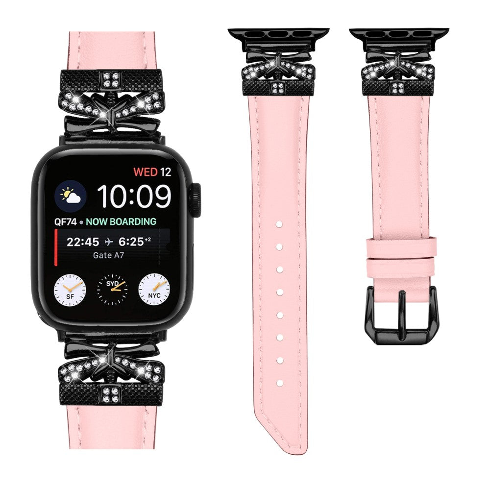 Kønt Kunstlæder Og Rhinsten Universal Rem passer til Apple Smartwatch - Pink#serie_3