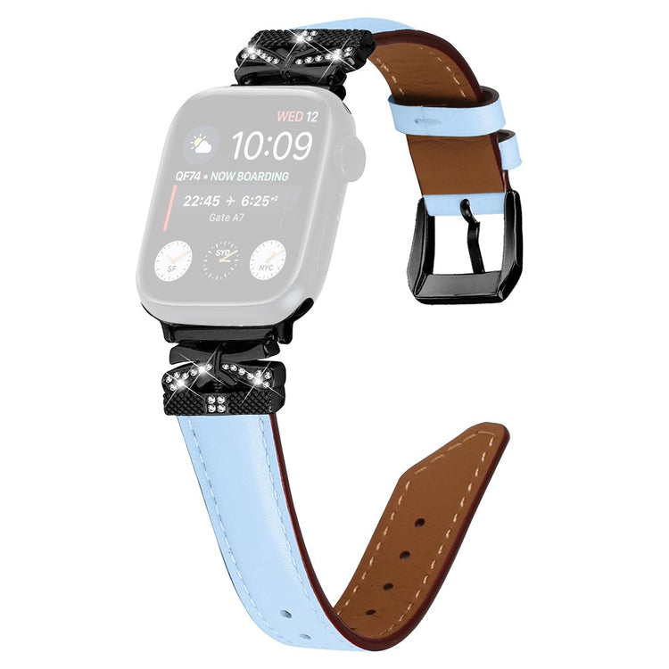 Kønt Kunstlæder Og Rhinsten Universal Rem passer til Apple Smartwatch - Blå#serie_4