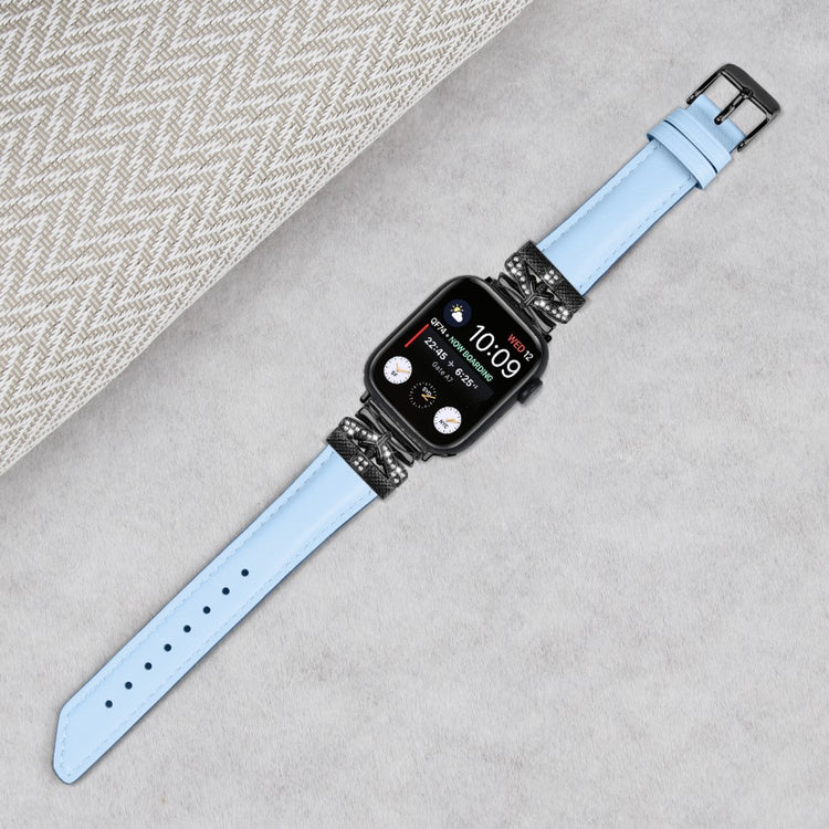 Kønt Kunstlæder Og Rhinsten Universal Rem passer til Apple Smartwatch - Blå#serie_4