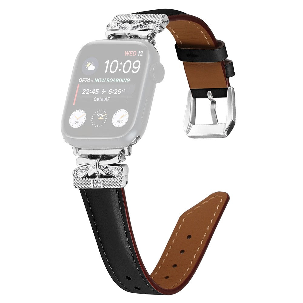 Cool Kunstlæder Og Rhinsten Universal Rem passer til Apple Smartwatch - Sort#serie_1