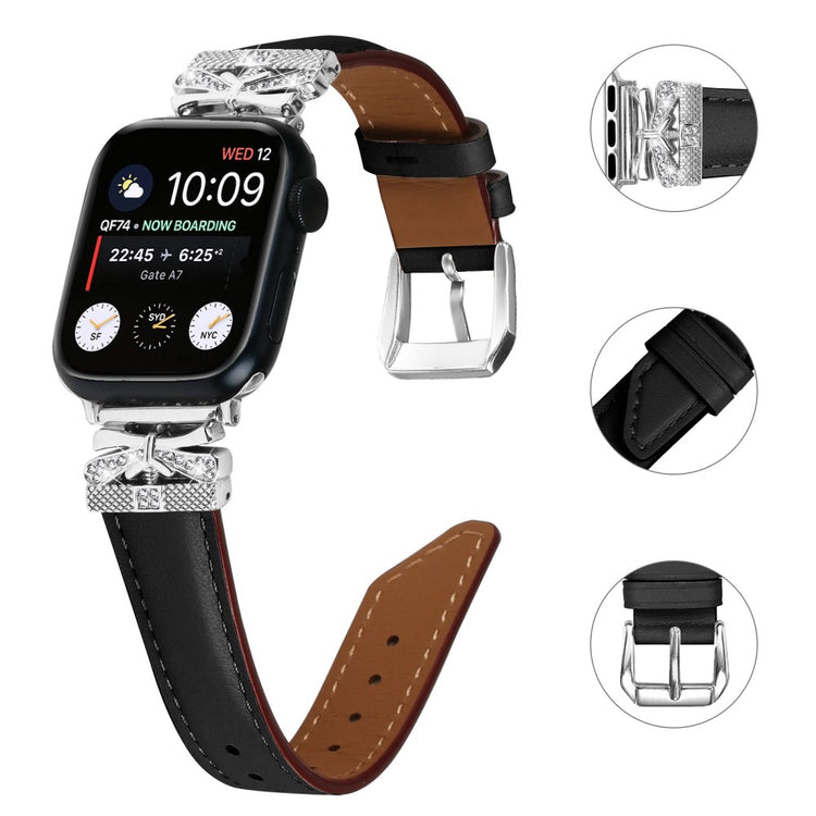 Cool Kunstlæder Og Rhinsten Universal Rem passer til Apple Smartwatch - Sort#serie_1