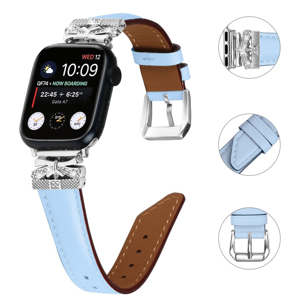 Cool Kunstlæder Og Rhinsten Universal Rem passer til Apple Smartwatch - Blå#serie_4