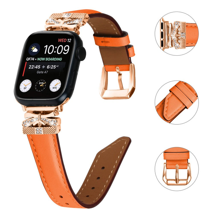 Skøn Kunstlæder Og Rhinsten Universal Rem passer til Apple Smartwatch - Orange#serie_2