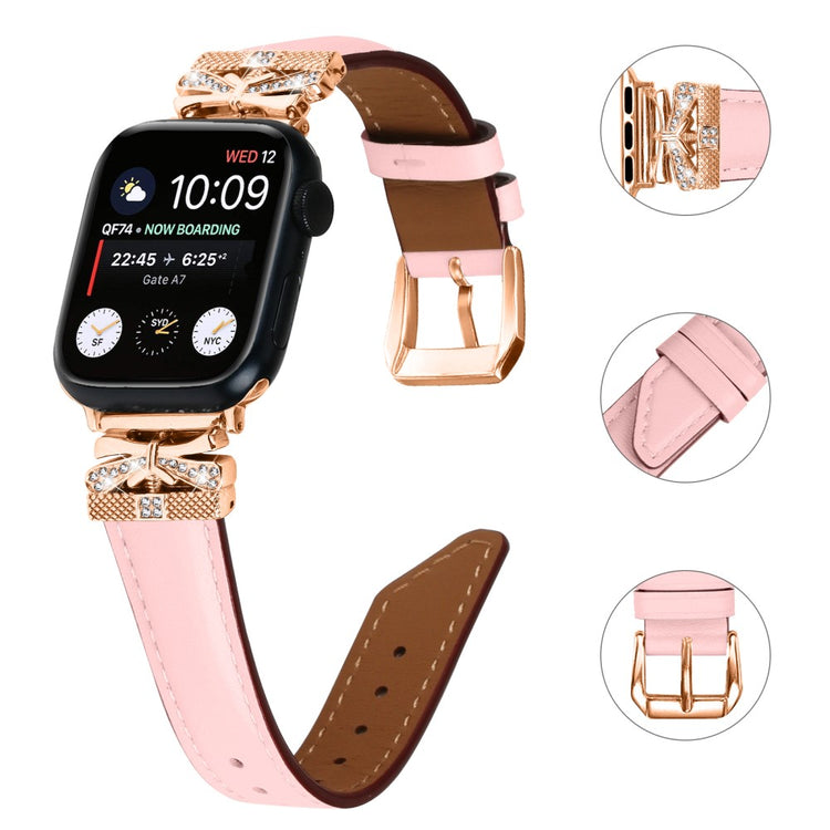 Skøn Kunstlæder Og Rhinsten Universal Rem passer til Apple Smartwatch - Pink#serie_3