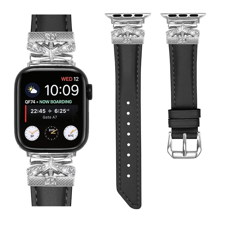 Sejt Kunstlæder Og Rhinsten Universal Rem passer til Apple Smartwatch - Sort#serie_1