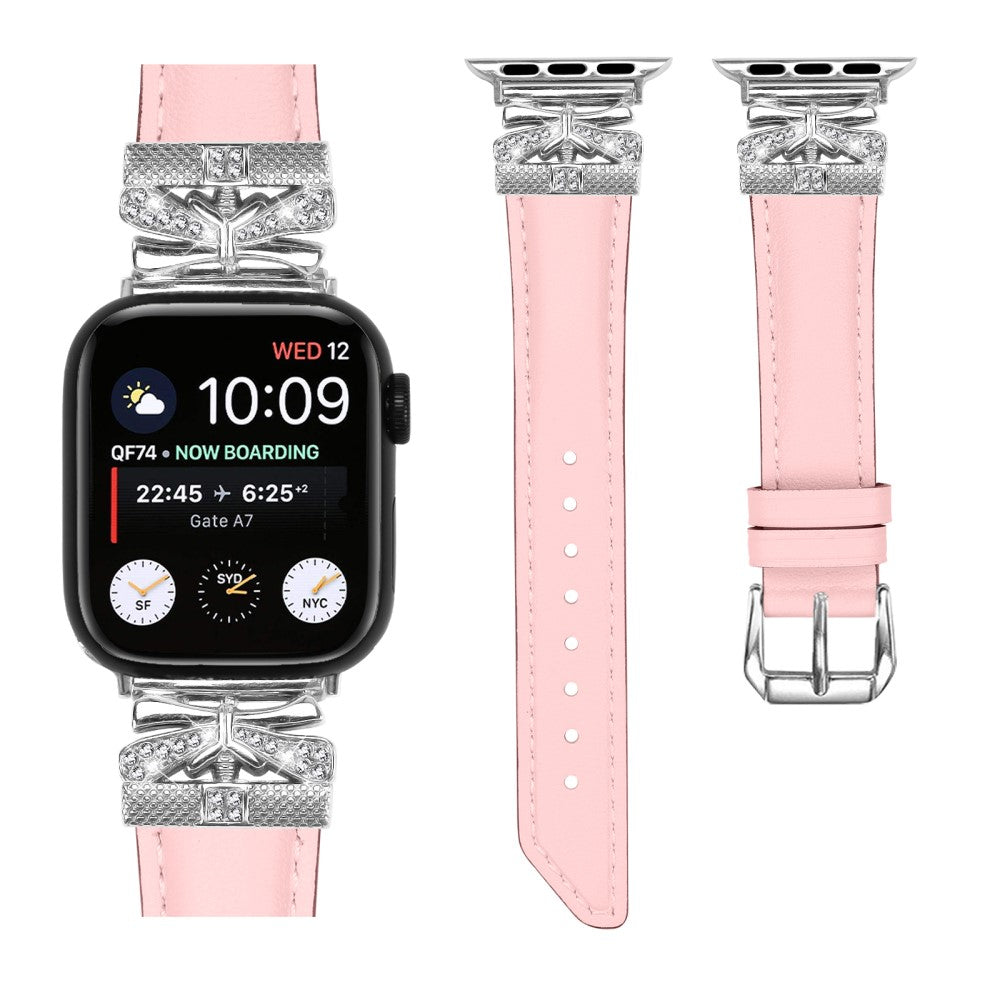 Sejt Kunstlæder Og Rhinsten Universal Rem passer til Apple Smartwatch - Pink#serie_3