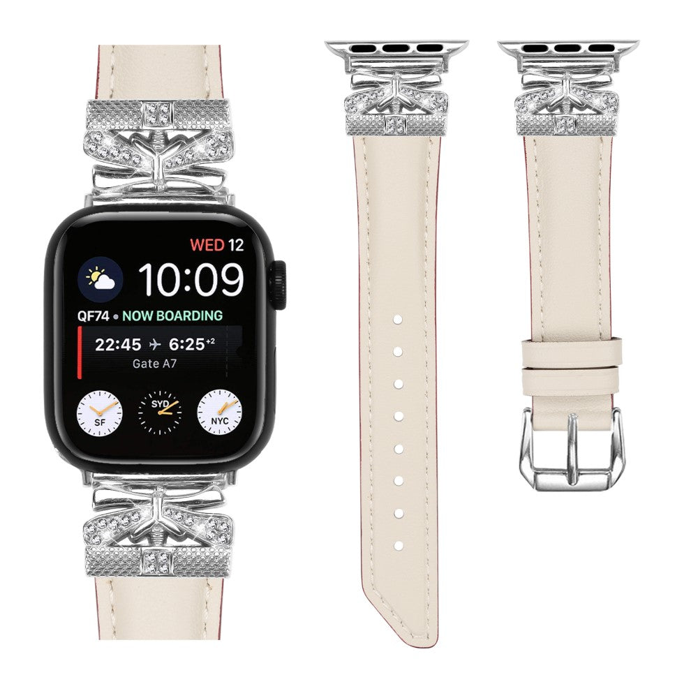 Sejt Kunstlæder Og Rhinsten Universal Rem passer til Apple Smartwatch - Hvid#serie_5