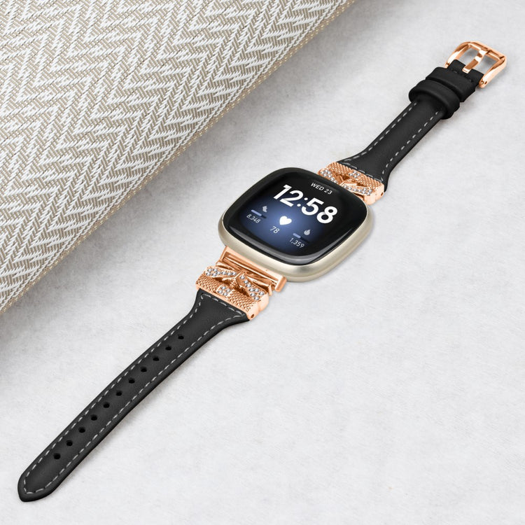 Meget Fint Ægte Læder Universal Rem passer til Fitbit Smartwatch - Sort#serie_2