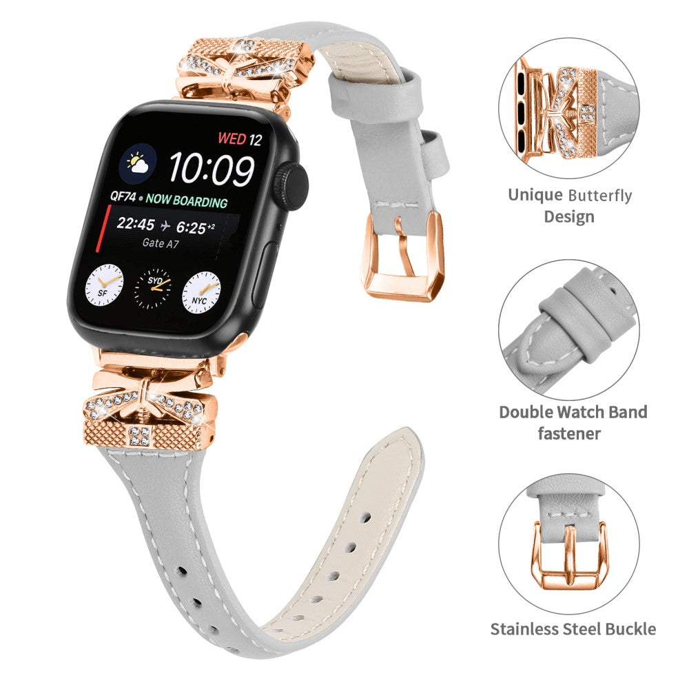 Rigtigt Rart Kunstlæder Universal Rem passer til Apple Smartwatch - Sølv#serie_5