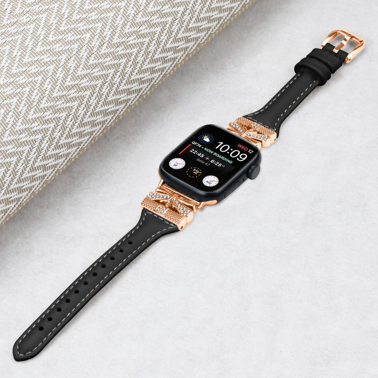 Rigtigt Rart Kunstlæder Universal Rem passer til Apple Smartwatch - Sort#serie_6