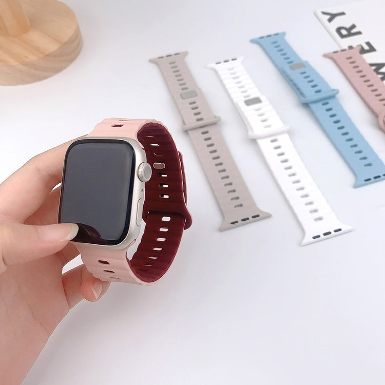 Rigtigt Sejt Silikone Universal Rem passer til Apple Smartwatch - Rød#serie_12