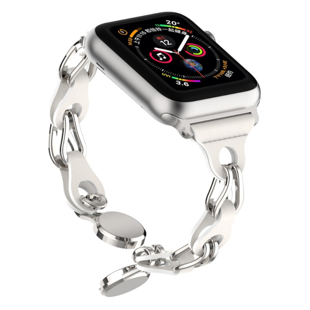 Flot Metal Og Kunstlæder Universal Rem passer til Apple Smartwatch - Hvid#serie_1