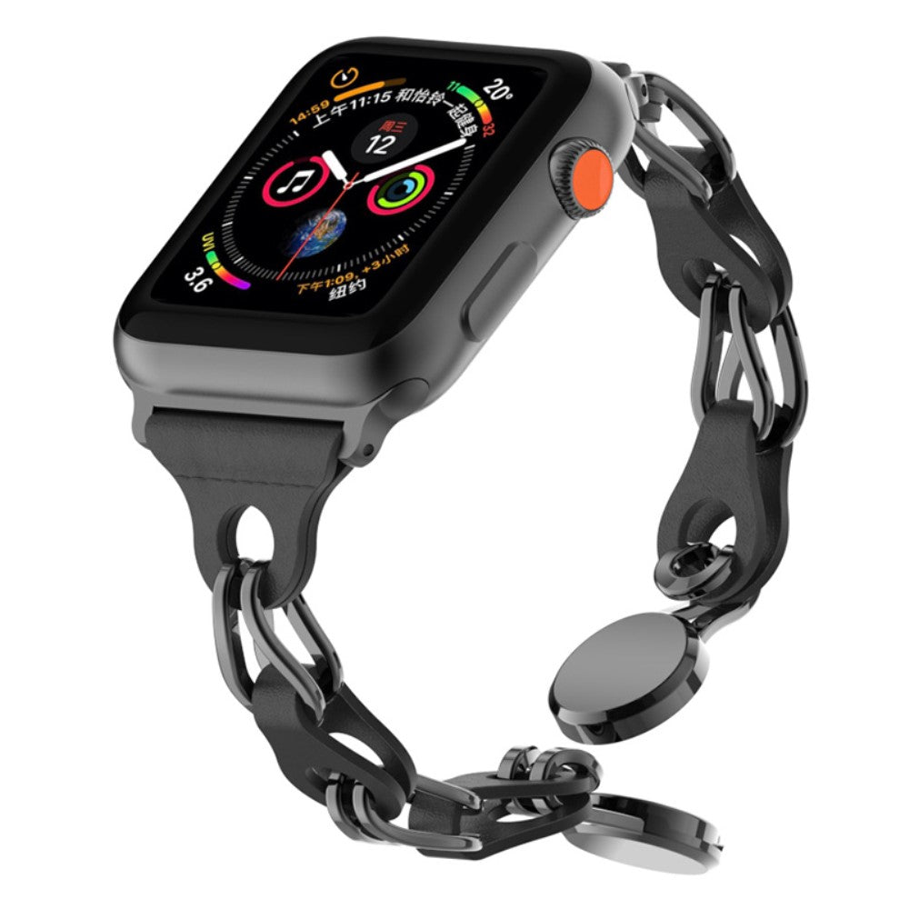 Flot Metal Og Kunstlæder Universal Rem passer til Apple Smartwatch - Sort#serie_2