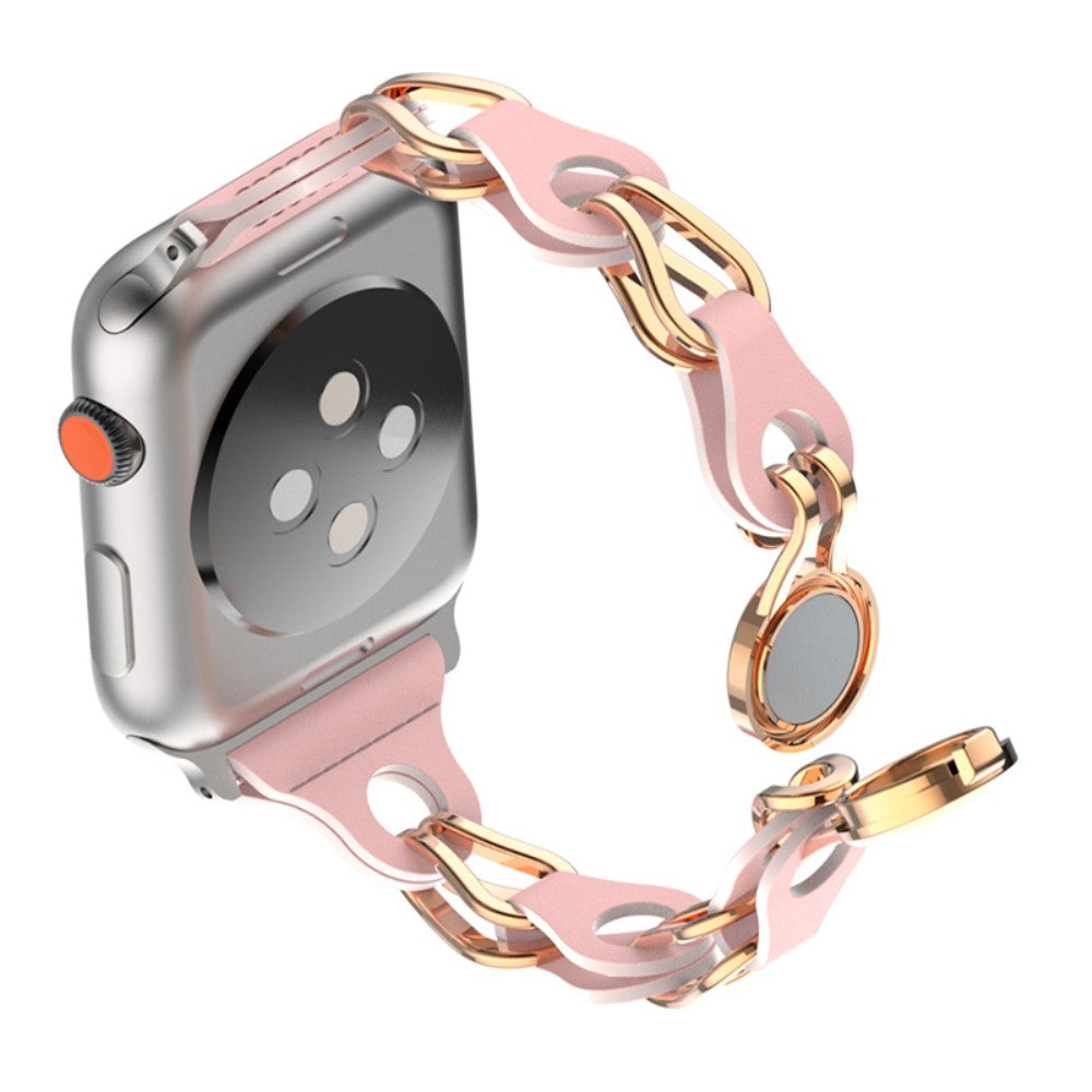 Flot Metal Og Kunstlæder Universal Rem passer til Apple Smartwatch - Pink#serie_3