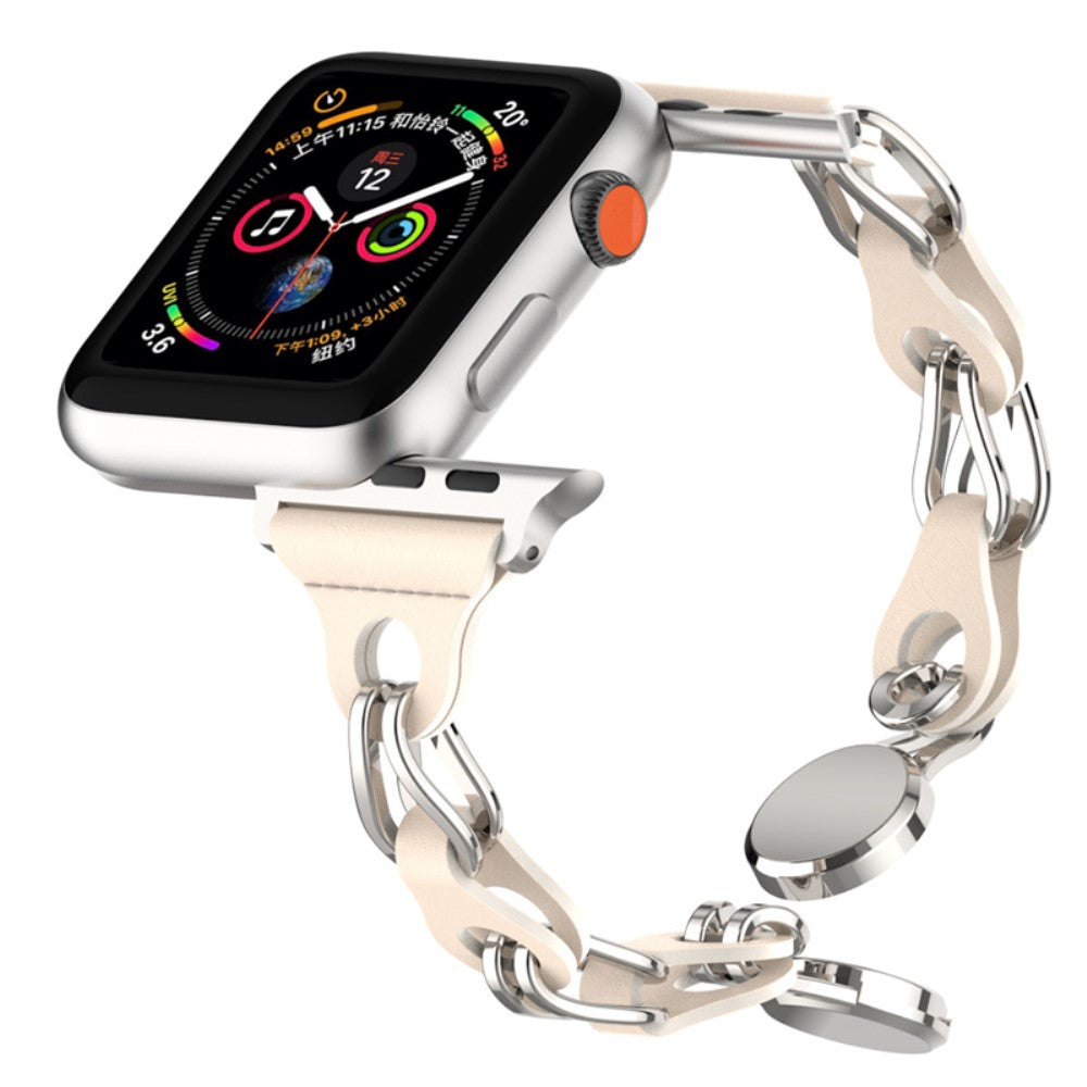 Flot Metal Og Kunstlæder Universal Rem passer til Apple Smartwatch - Hvid#serie_5