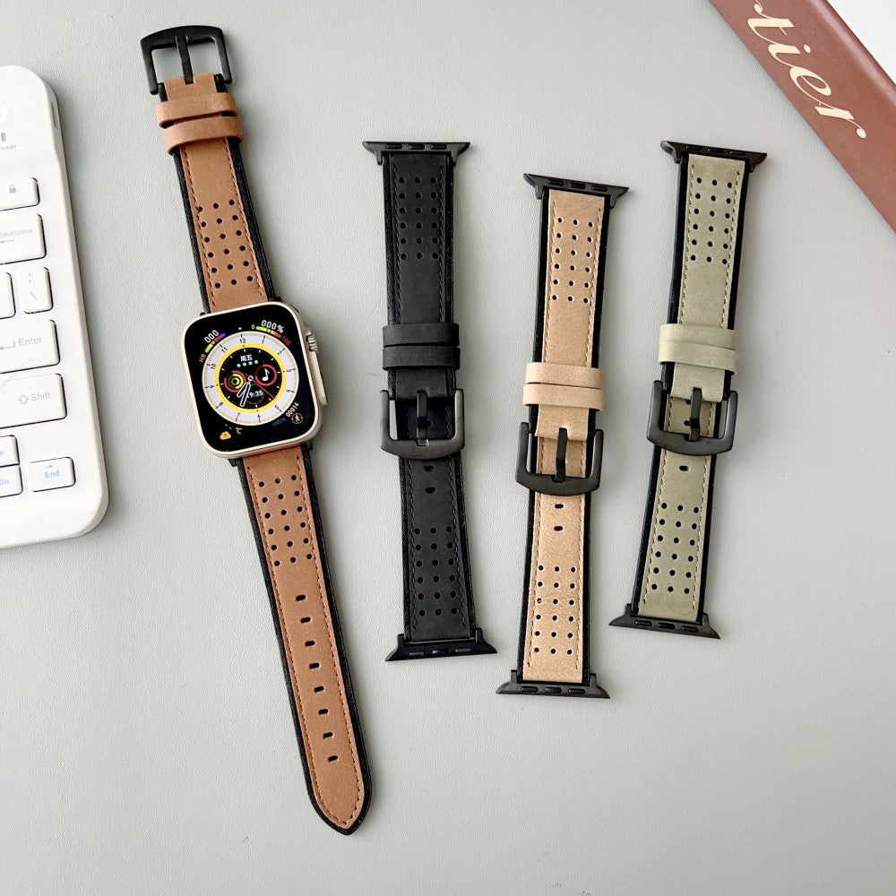 Fortrinligt Ægte Læder Universal Rem passer til Apple Smartwatch - Sort#serie_3