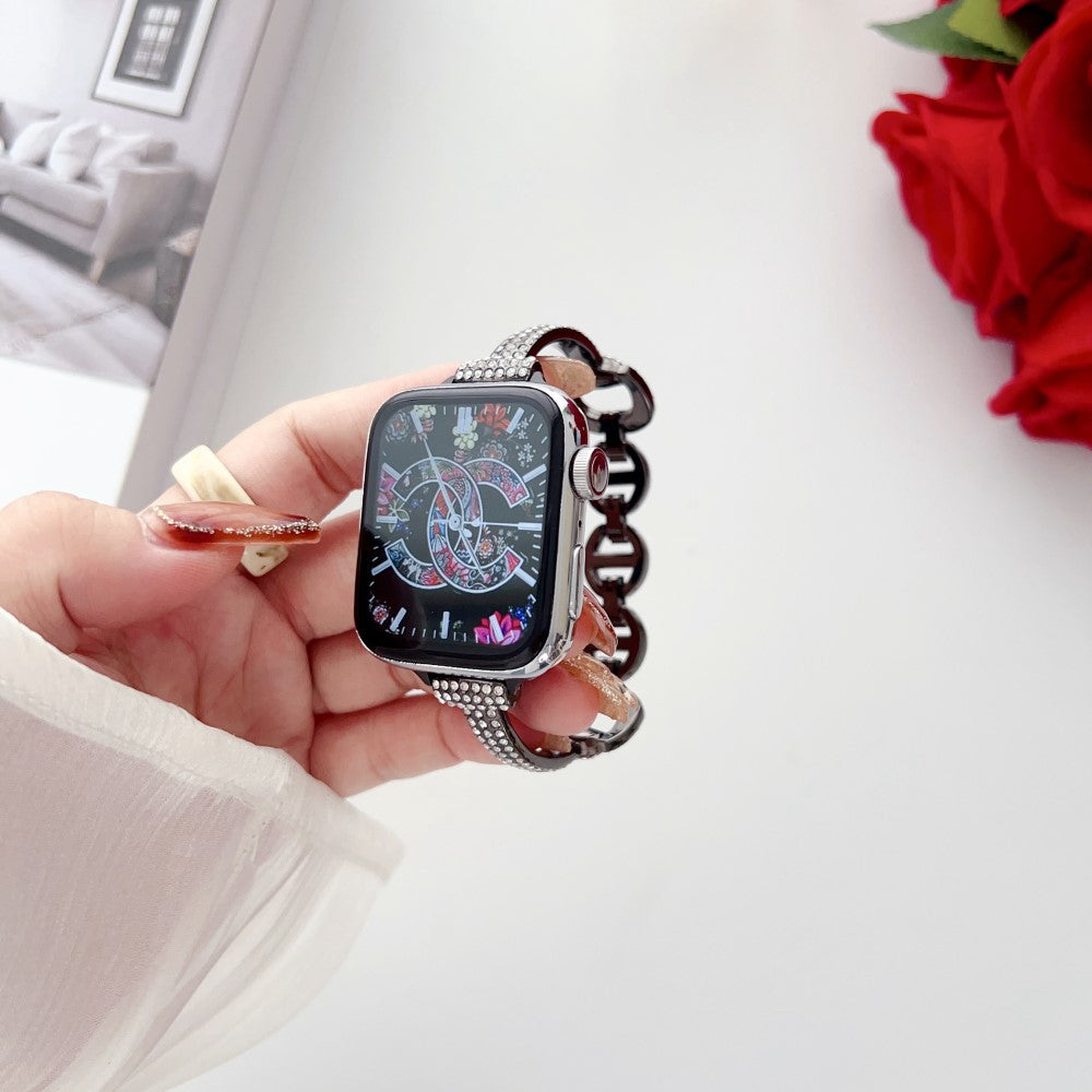 Super Elegant Rhinsten Universal Rem passer til Apple Smartwatch - Sort#serie_2