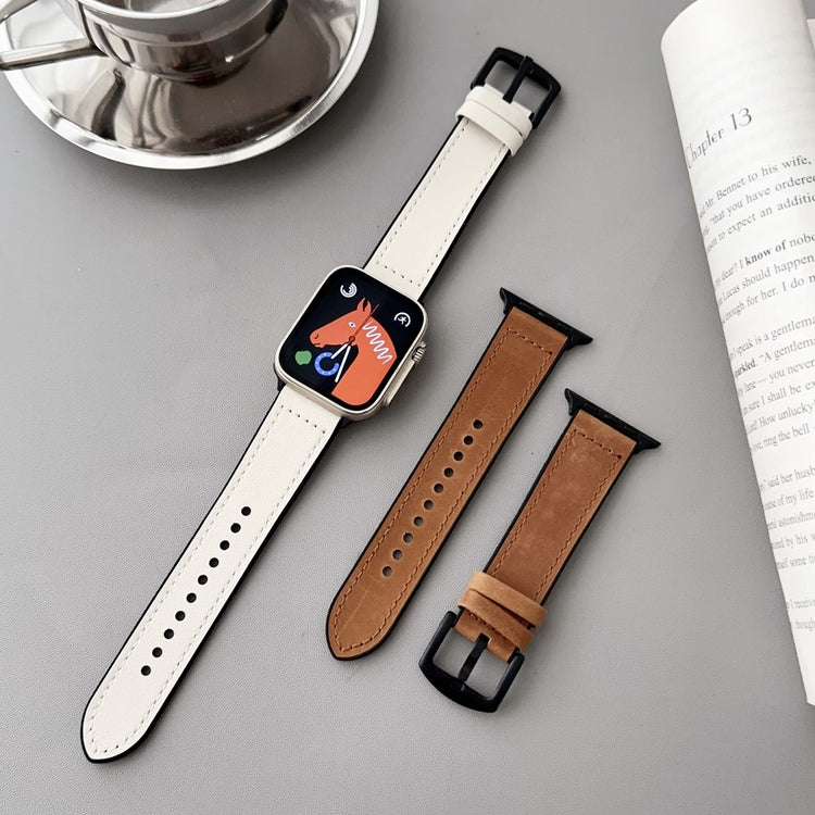 Komfortabel Ægte Læder Universal Rem passer til Apple Smartwatch - Sort#serie_2