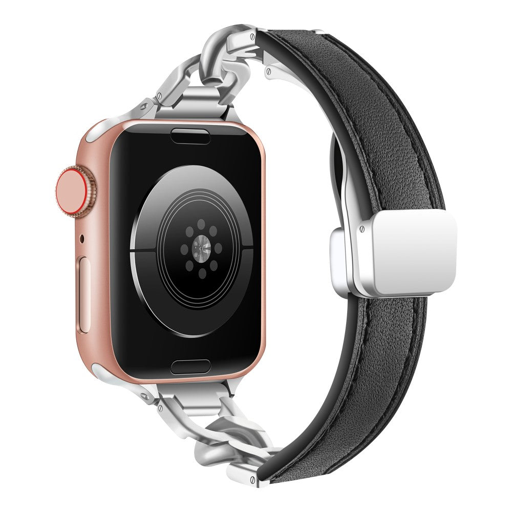 Kønt Ægte Læder Universal Rem passer til Apple Smartwatch - Sort#serie_2