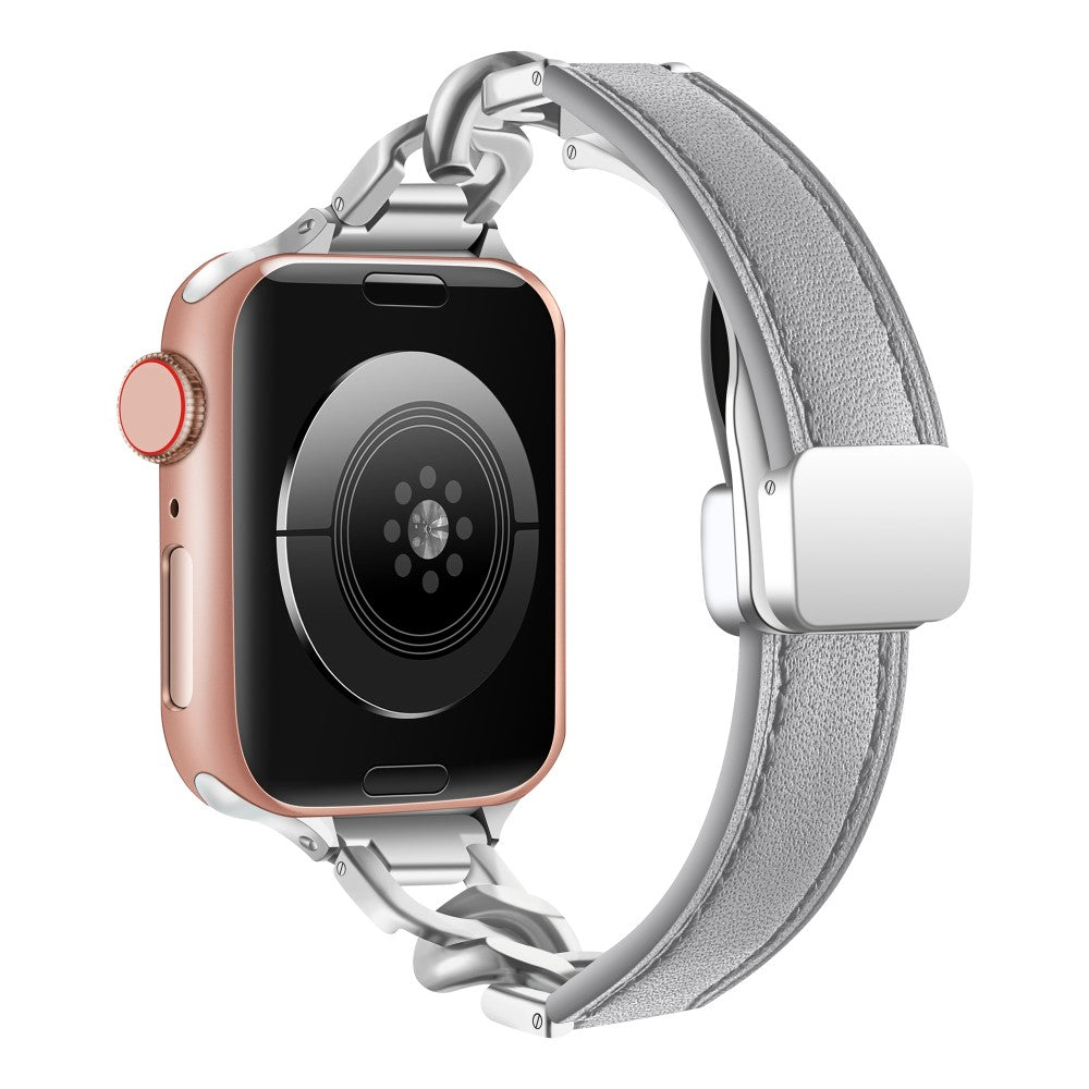 Kønt Ægte Læder Universal Rem passer til Apple Smartwatch - Sølv#serie_3