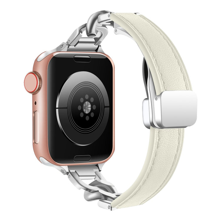 Kønt Ægte Læder Universal Rem passer til Apple Smartwatch - Hvid#serie_4