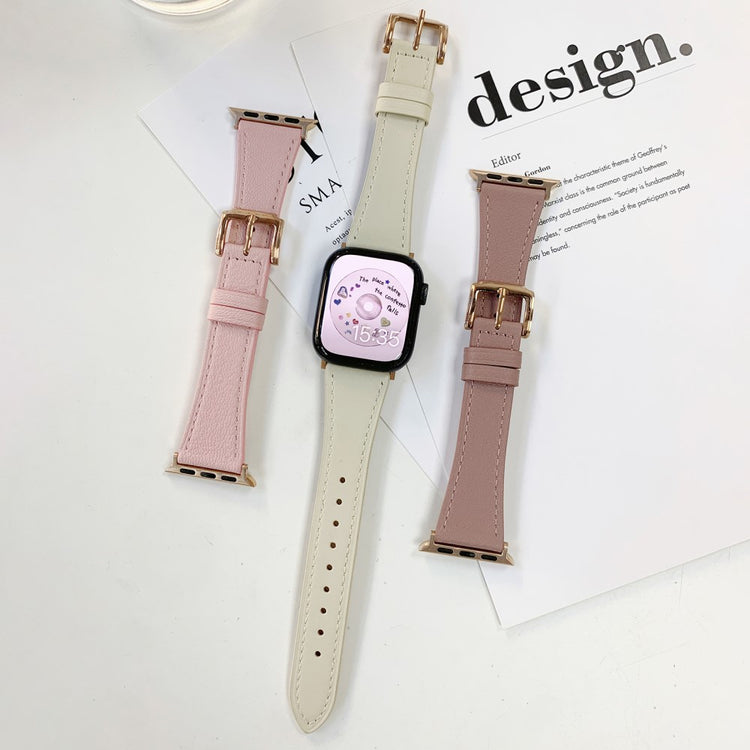 Tidsløst Ægte Læder Universal Rem passer til Apple Smartwatch - Hvid#serie_4