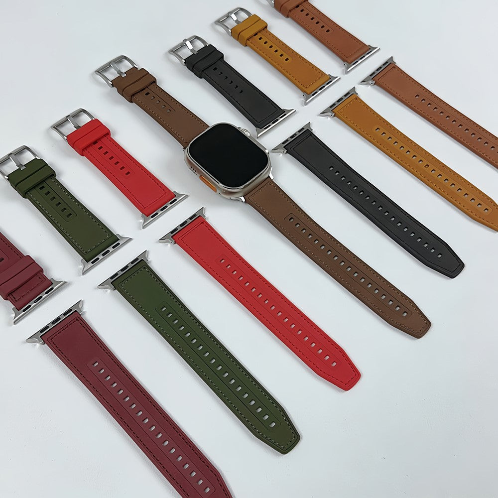 Sejt Kunstlæder Og Silikone Universal Rem passer til Apple Smartwatch - Grøn#serie_1