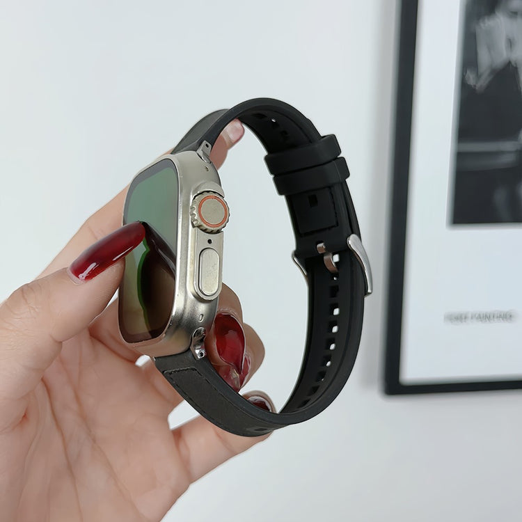 Sejt Kunstlæder Og Silikone Universal Rem passer til Apple Smartwatch - Sort#serie_2