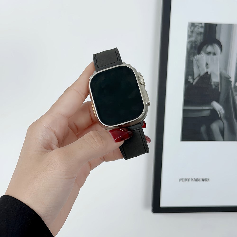 Sejt Kunstlæder Og Silikone Universal Rem passer til Apple Smartwatch - Sort#serie_2
