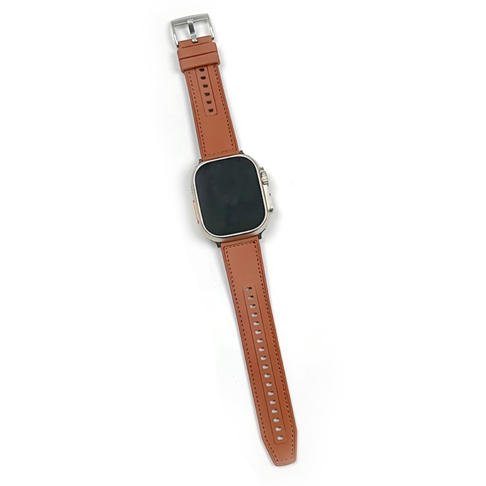 Sejt Kunstlæder Og Silikone Universal Rem passer til Apple Smartwatch - Brun#serie_5