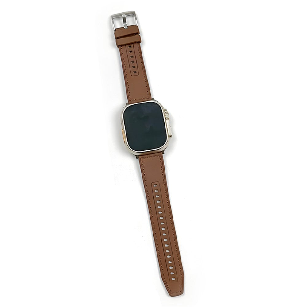 Sejt Kunstlæder Og Silikone Universal Rem passer til Apple Smartwatch - Brun#serie_7