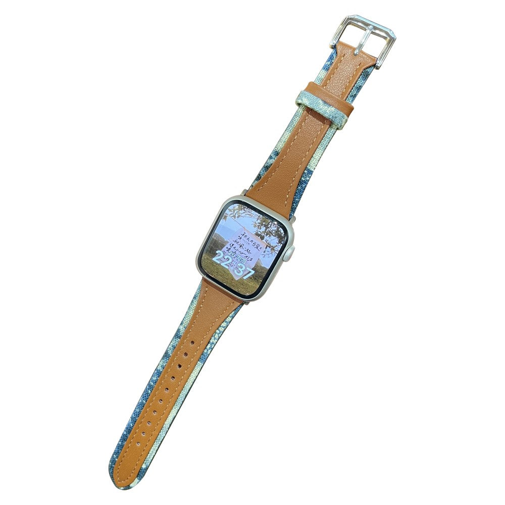 Elegant Ægte Læder Og Nylon Universal Rem passer til Apple Smartwatch - Brun#serie_1