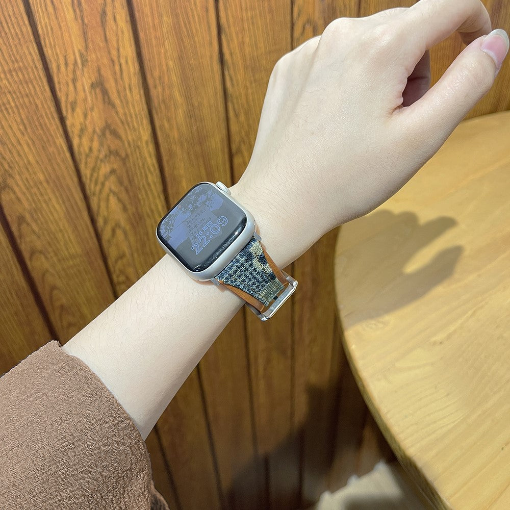 Elegant Ægte Læder Og Nylon Universal Rem passer til Apple Smartwatch - Brun#serie_3