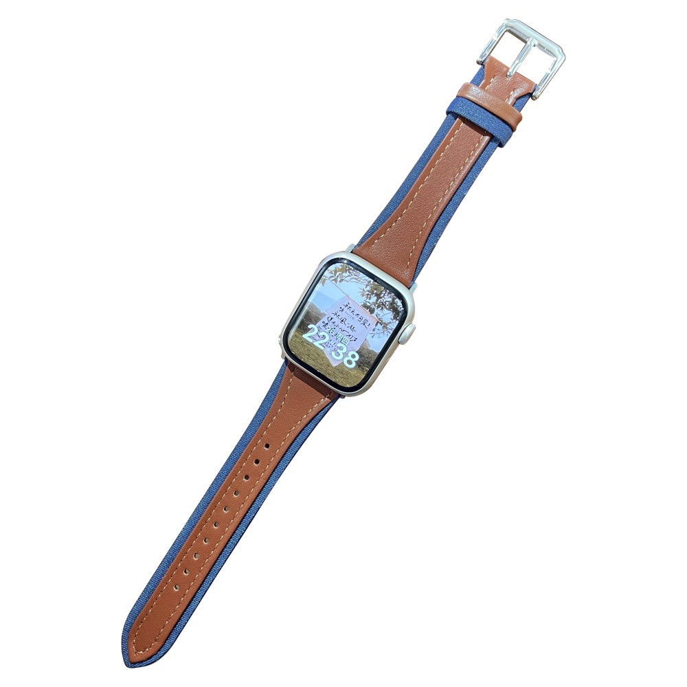 Elegant Ægte Læder Og Nylon Universal Rem passer til Apple Smartwatch - Brun#serie_4