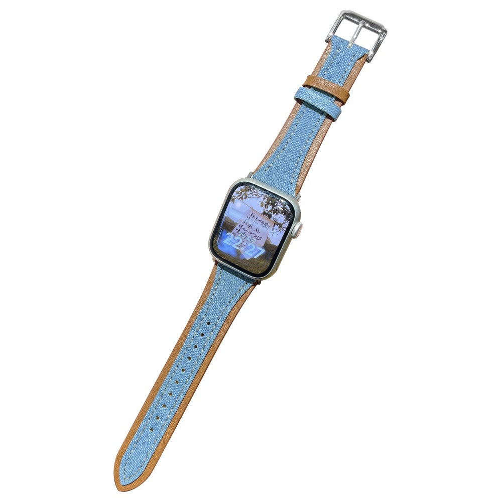 Elegant Ægte Læder Og Nylon Universal Rem passer til Apple Smartwatch - Blå#serie_5