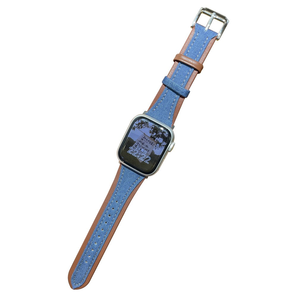 Elegant Ægte Læder Og Nylon Universal Rem passer til Apple Smartwatch - Blå#serie_6