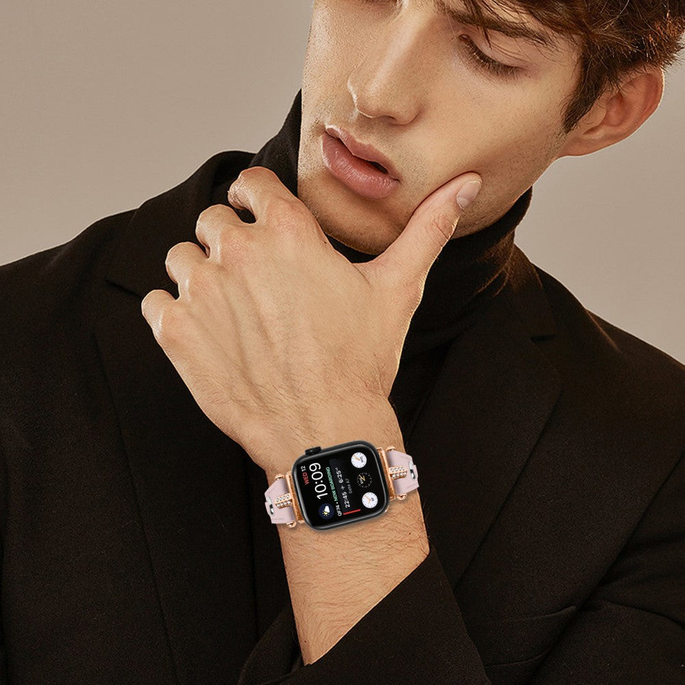 Rigtigt Fed Ægte Læder Universal Rem passer til Apple Smartwatch - Pink#serie_2