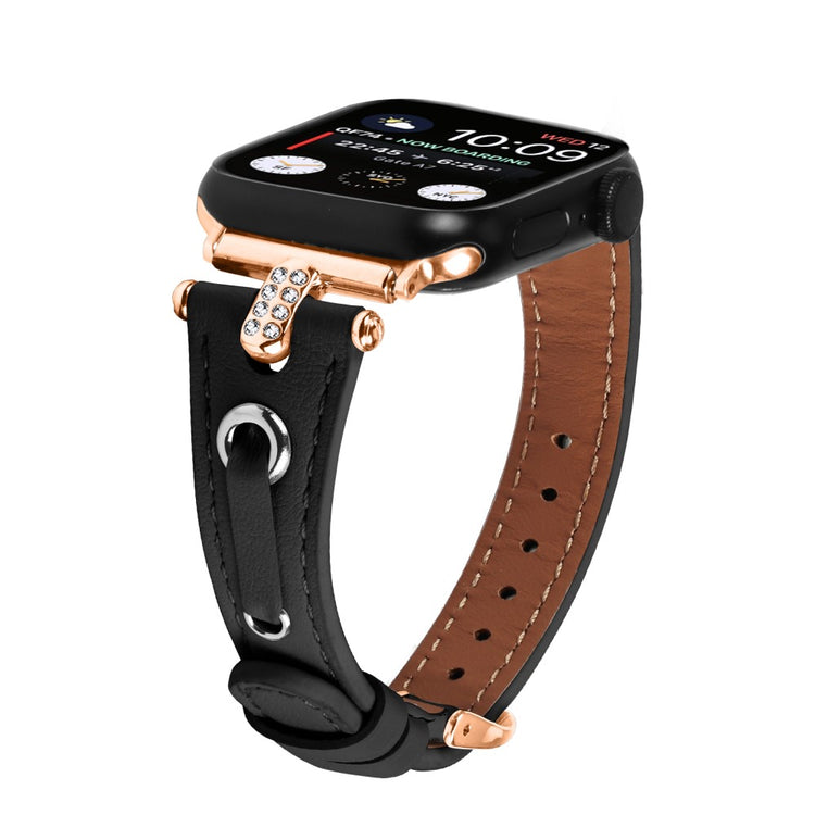 Rigtigt Fed Ægte Læder Universal Rem passer til Apple Smartwatch - Sort#serie_3