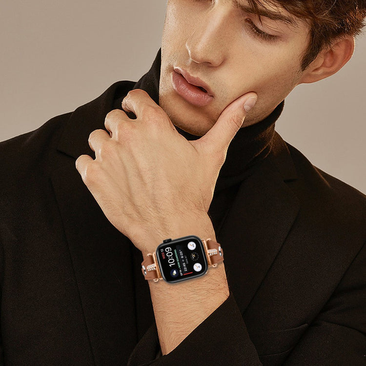Rigtigt Fed Ægte Læder Universal Rem passer til Apple Smartwatch - Brun#serie_5