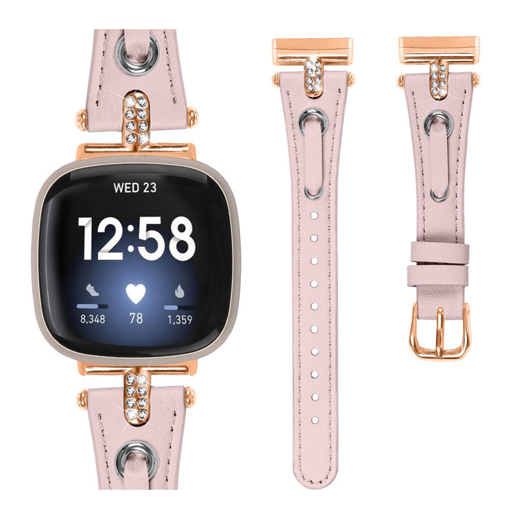 Ægte Læder Universal Rem passer til Fitbit Versa 4 / Fitbit Sense 2 - Pink#serie_2