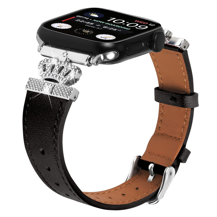 Super Skøn Ægte Læder Universal Rem passer til Apple Smartwatch - Sort#serie_1