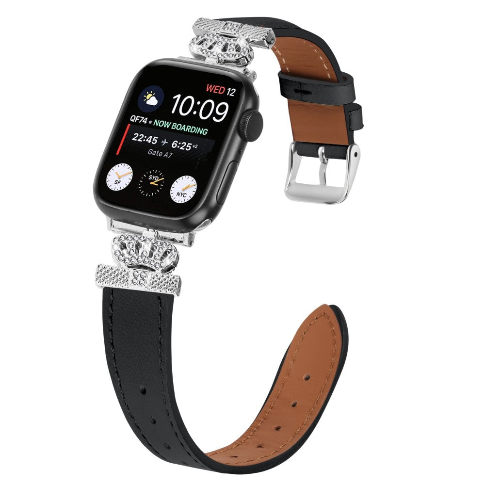 Super Skøn Ægte Læder Universal Rem passer til Apple Smartwatch - Sort#serie_1